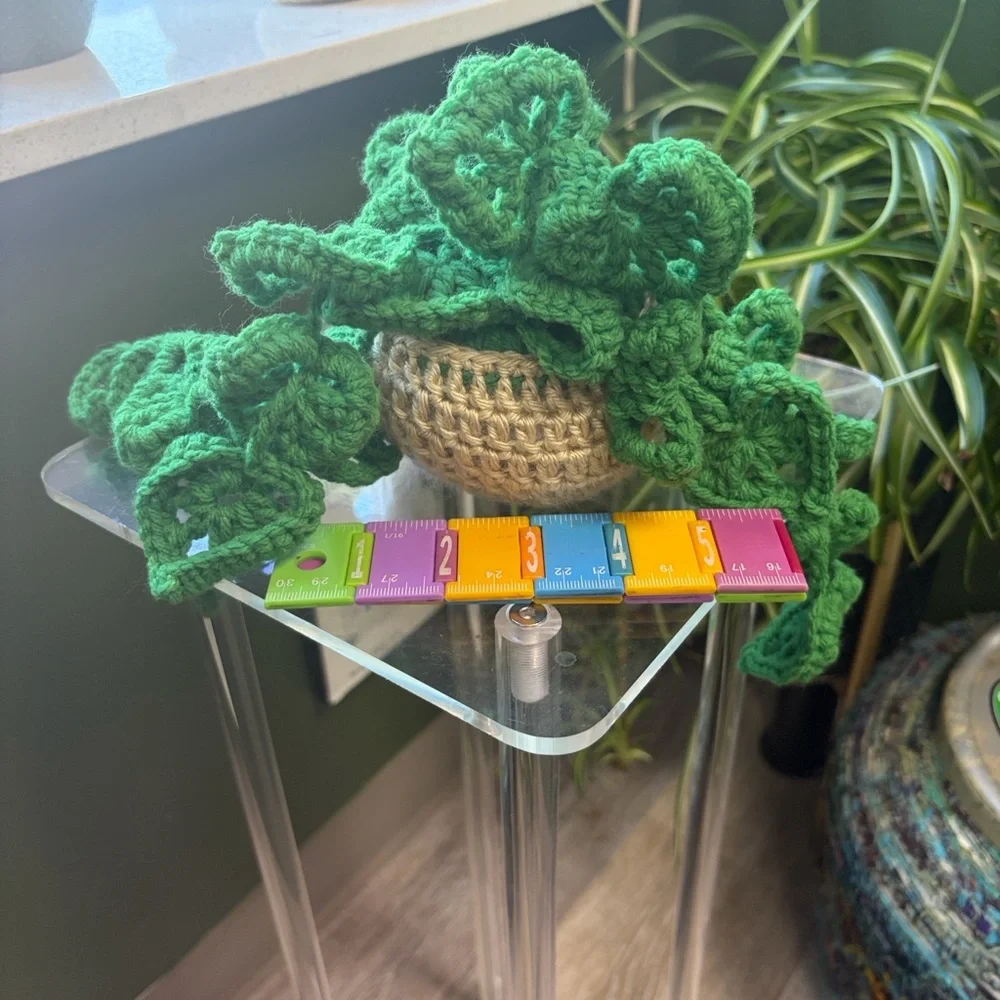 Handmade Green Crochet Hanging Plant Accent - Home Accents